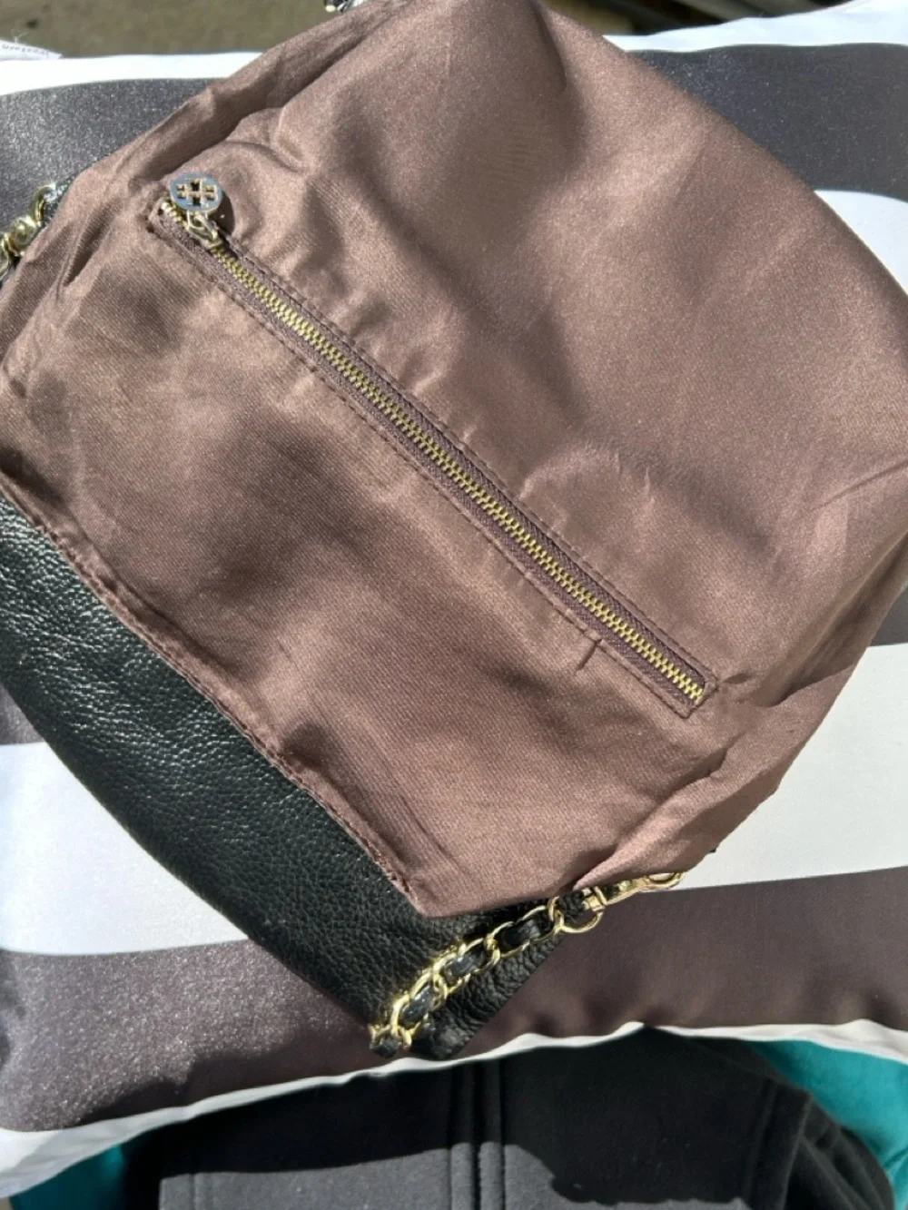 Tory Burch Black Leather Shoulder Bag with Gold Chain‎ & Logo